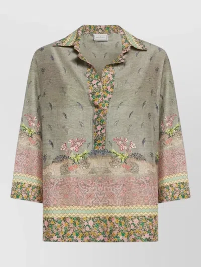 Pierre Louise Mascia Silk Floral Shirt And Wide Leg Trousers In Multi