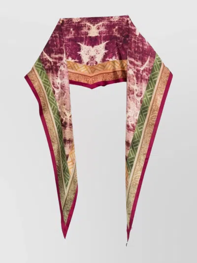 Pierre Louise Mascia Silk Geometric Pattern Scarf With Frayed Edges