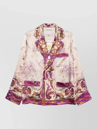 Pierre Louise Mascia Silk Jacket Floral Print Notched Lapels In Multi
