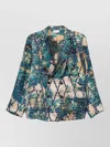 Pierre Louise Mascia Silk Jacket Geometric Pattern Peak Lapels In Multi