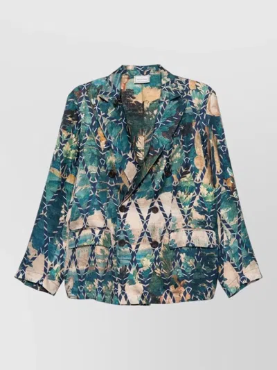 Pierre Louise Mascia Silk Jacket Geometric Pattern Peak Lapels In Multi
