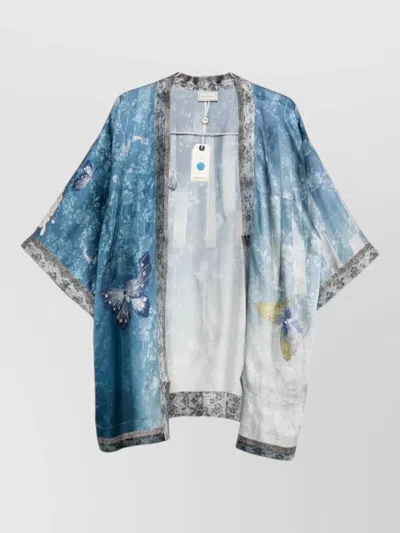 Pierre Louise Mascia Silk Kimono Jacket Butterfly Floral Trim
