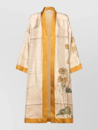 Pierre Louise Mascia Silk Kimono Jacket Contrast Trim Floral