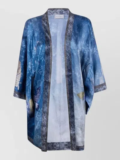 Pierre Louise Mascia Silk Kimono Robe Floral Pattern Satin