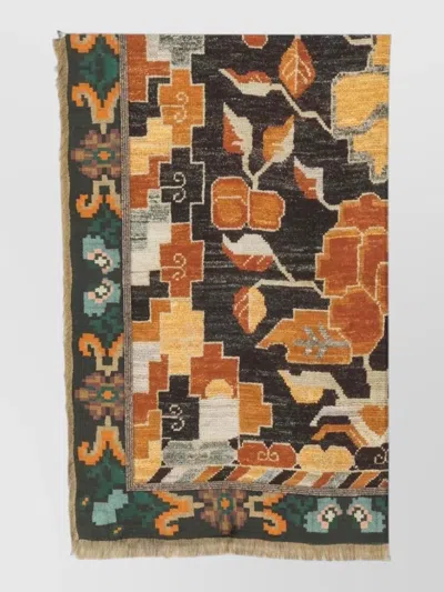 Pierre Louise Mascia Silk Scarf Floral Geometric Graphic Design In Brown