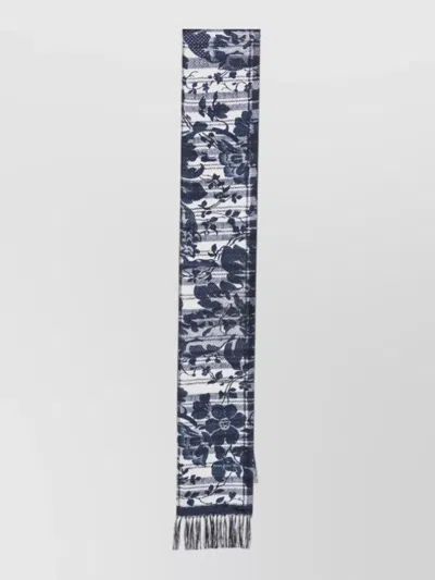 Pierre Louise Mascia Silk Scarf Floral Pattern Fringed Edges In White