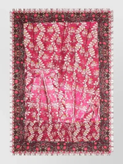 Pierre Louise Mascia Silk Scarf Floral Pattern Fringed Rectangle In Purple