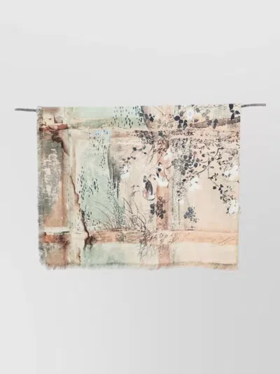 Pierre Louise Mascia Silk Scarf Floral Print Bird Motif