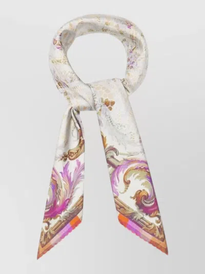 Pierre Louise Mascia Silk Scarf Lightweight Rectangular Ornate Pattern In Neutral