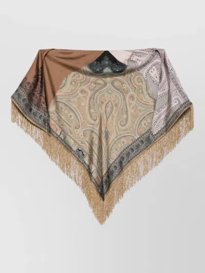 Pierre Louise Mascia Silk Scarf Paisley Pattern Fringe Trim In Multi