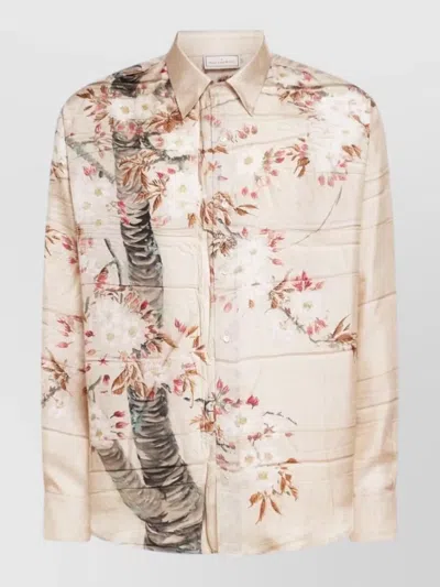 Pierre Louise Mascia Silk Shirt Floral Pattern Chest Pocket In Neutral