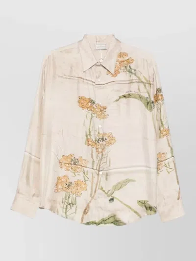 Pierre Louise Mascia Silk Shirt Floral Pattern Long Sleeves In Neutral