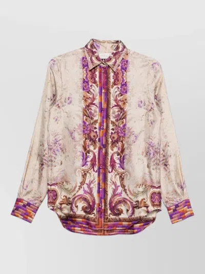 Pierre Louise Mascia Silk Shirt Floral Print Curved Hem Cuffs In Multi