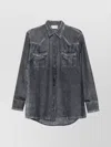 Pierre Louise Mascia Silk Shirt With Denim Pattern And Pockets In Black