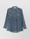 Pierre Louise Mascia Silk Shirt With Denim Pattern And Pockets In Blue