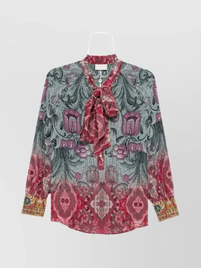 Pierre Louise Mascia Silk Shirt With Floral Pattern And Bow