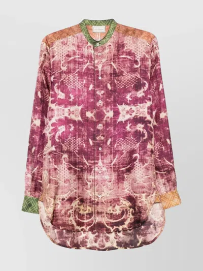 Pierre Louise Mascia Silk Shirt With Printed Design And Contrasting Cuffs In Multi