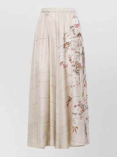 Pierre Louise Mascia Silk Skirt Floral Pattern Maxi Length In Neutral
