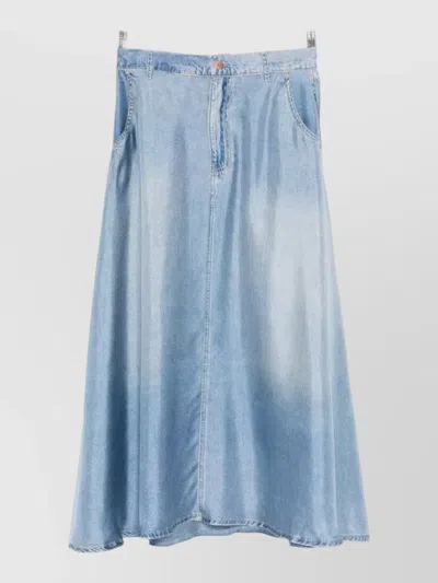 Pierre Louise Mascia Silk Skirt Long Sleeves Pockets Belt Loops In Blue