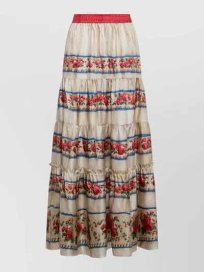 Pierre Louise Mascia Silk Skirt Tiered Maxi Floral Print In Animal Print