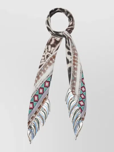 Pierre Louise Mascia Silk Square Scarf Lightweight Fringe Detail In Brown