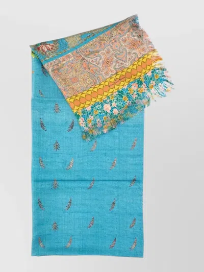 Pierre Louise Mascia Silk Stole Floral And Paisley Patterns In Blue