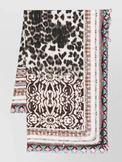 Pierre Louise Mascia Silk Stole Mixed Prints Fringed Edges In Animal Print