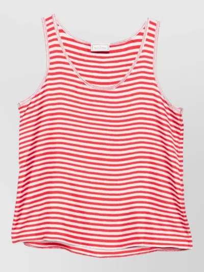 Pierre Louise Mascia Silk Striped Scoop Neck Sleeveless Top In Red