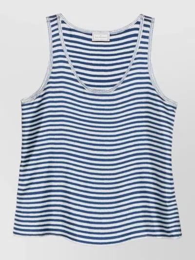 Pierre Louise Mascia Silk Tank Top Scoop Neck Stripes In Blue