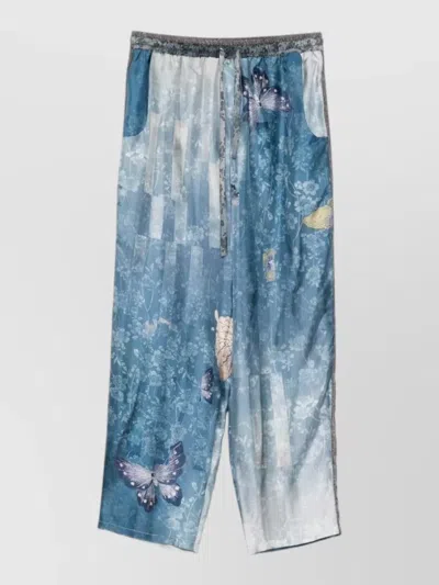 Pierre Louise Mascia Silk Trousers Butterfly Floral Cropped Sheer
