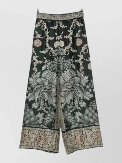 Pierre Louise Mascia Silk Trousers Floral Pattern High Waist In Black