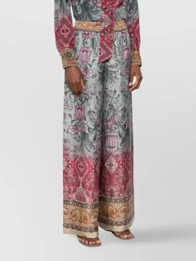 Pierre Louise Mascia Silk Trousers With Floral Pattern And Wide-leg