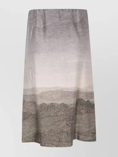 Pierre Louise Mascia Skirt With Draped Detail And Landscape Print In Multi