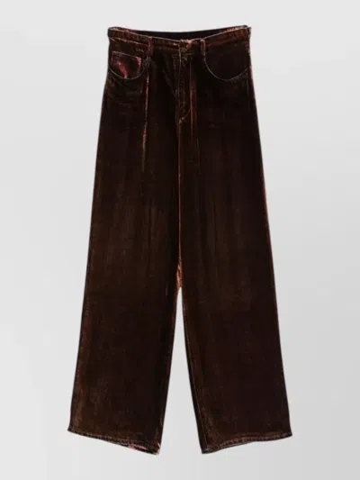 Pierre Louise Mascia Straight Wide Leg Velvet Five Pocket Pants In Red