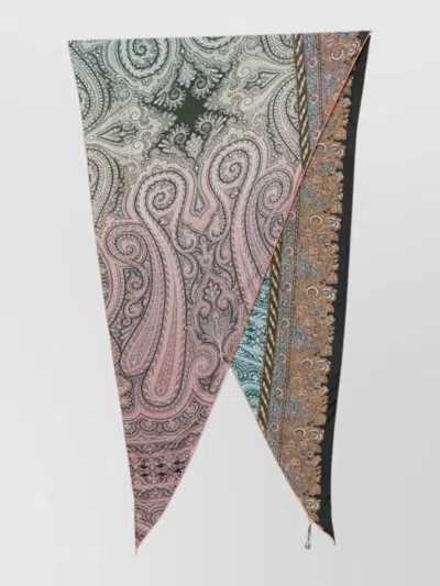 Pierre Louise Mascia Triangular Silk Scarf Paisley Print Border
