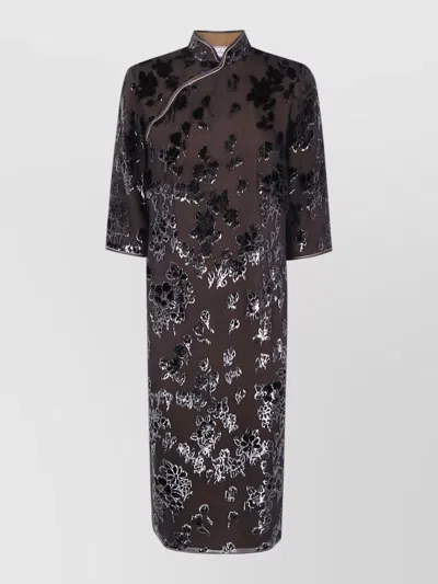 Pierre Louise Mascia Vefio Dress Knee Length Velvet Floral In Brown