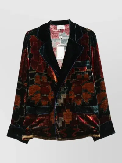 Pierre Louise Mascia Velvet Suit Blazer And Wide Leg Trousers In Multi
