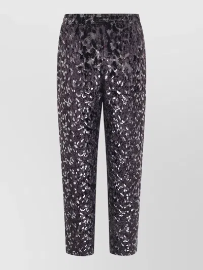 Pierre Louise Mascia Vepel Animal Print Cropped Velvet Trousers In Black