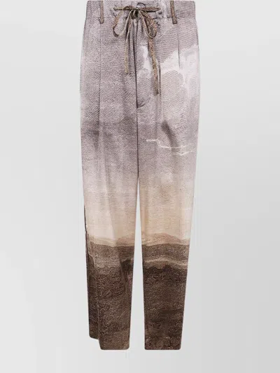 Pierre Louise Mascia Waist Drawstring Textured Fabric Trouser In Multi