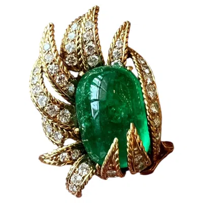 Pre-owned Pierre Sterle 1960s Sterlé Paris Emerald & Diamond Cocktail Ring In Green