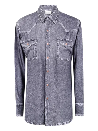 Pierre-louis Mascia Acid-wash Double-pocket Shirt In Gray