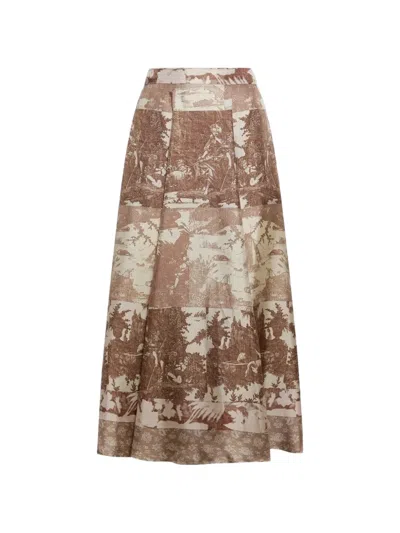 Pierre-louis Mascia Aloe A-line Midi Skirt In Brown
