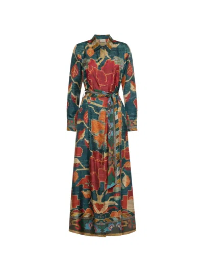 Pierre-louis Mascia Aloe Belted Tapestry-print Maxi Shirt Dress In Multi