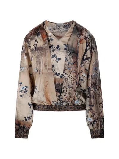 Pierre-louis Mascia Aloe Floral-print Long-sleeve Blouse In Animal Print
