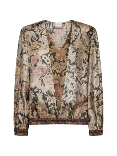 Pierre-louis Mascia Aloe Floral-print Silk Blouse In Brown
