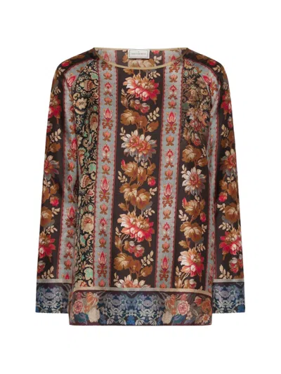 Pierre-louis Mascia Aloe Floral-print Silk Blouse In Brown