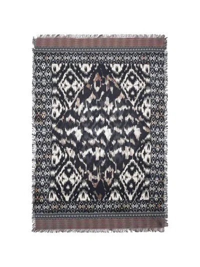 Pierre-louis Mascia Aloe Ikat-print Frayed Scarf In Black