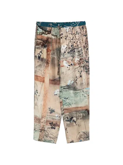 Pierre-louis Mascia Aloe Landscape-print Drawstring Trousers In Multi