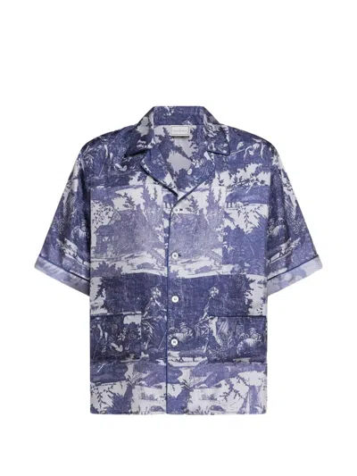Pierre-louis Mascia Aloe Printed Short-sleeve Shirt In Blue
