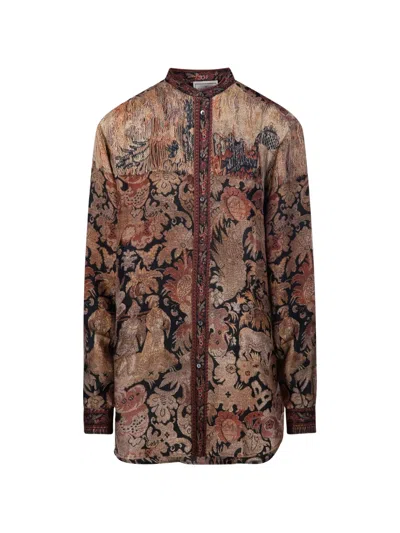 Pierre-louis Mascia Aloe Tapestry-print Band-collar Shirt In Multi